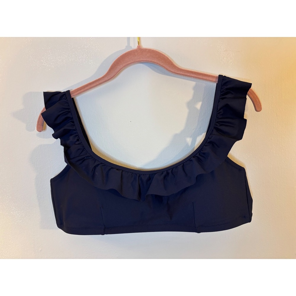 J Crew‎ Navy Blue Ruffle Bikini Top Swim Bathing Suit L